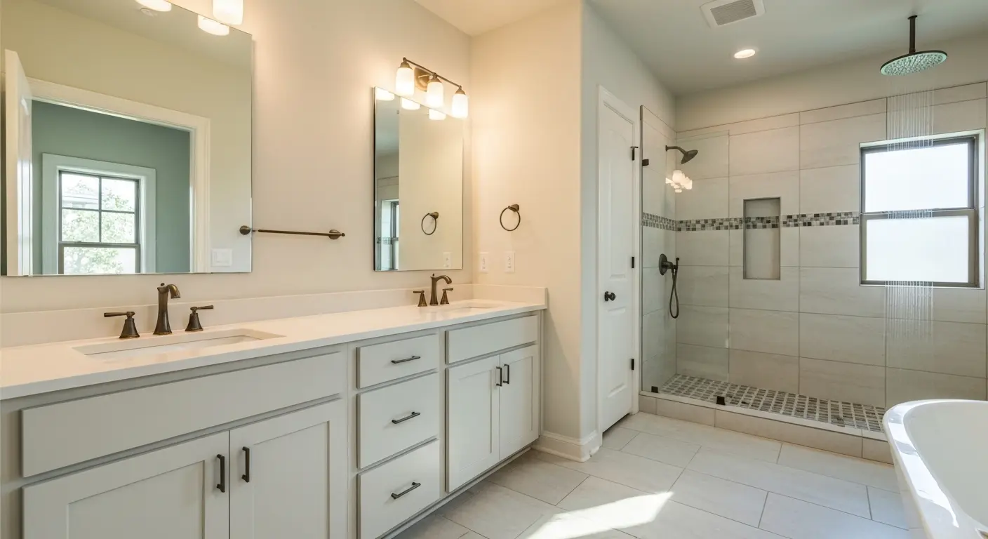 Full bathroom remodel with custom vanity and tile
