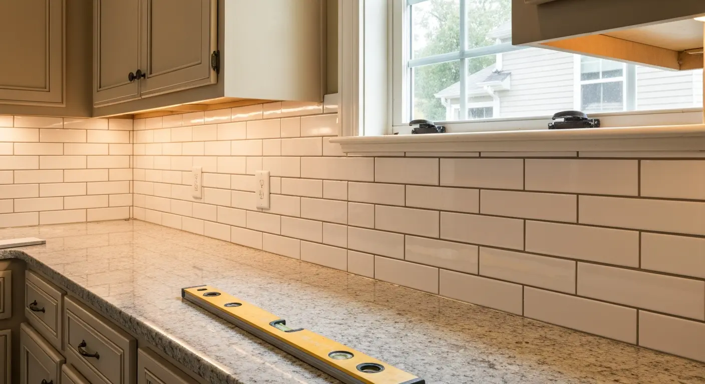 Subway tile backsplash installation