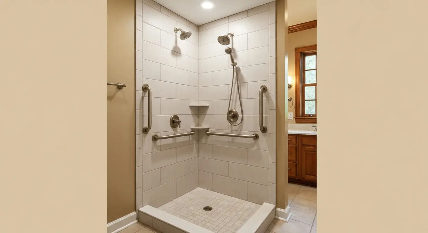Walk-in shower with tile surround