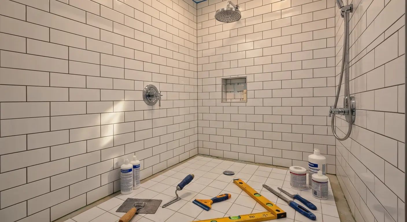 Subway tile shower installation