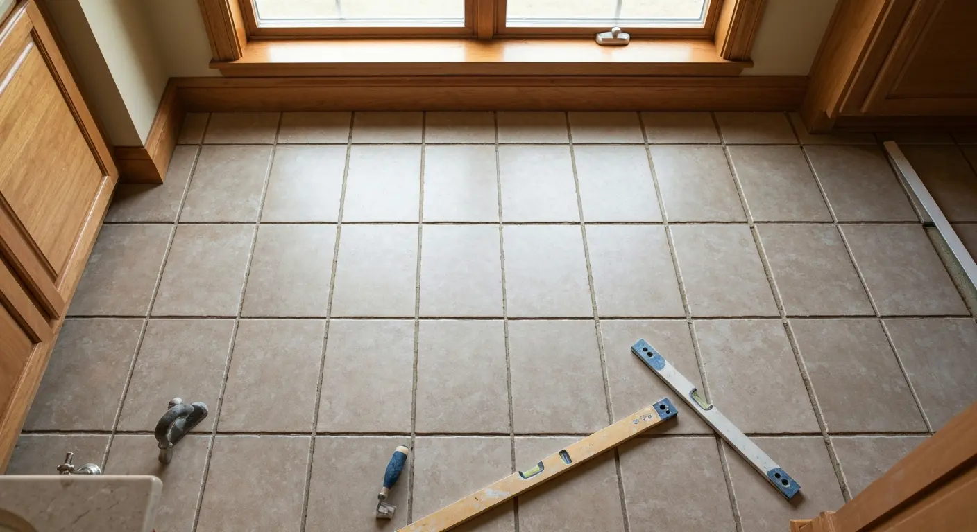 Ceramic tile bathroom floor installation