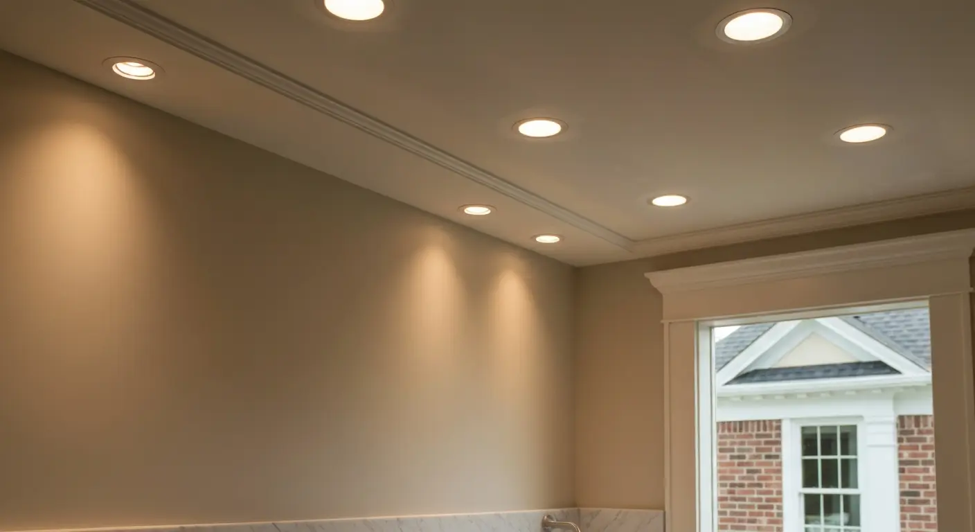 Recessed ceiling lighting in bathroom