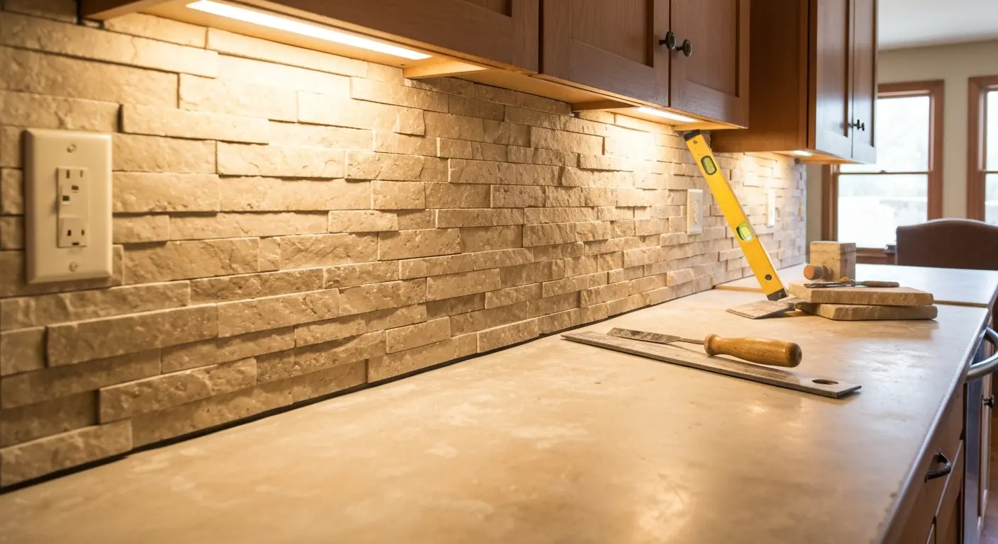 Natural stone backsplash