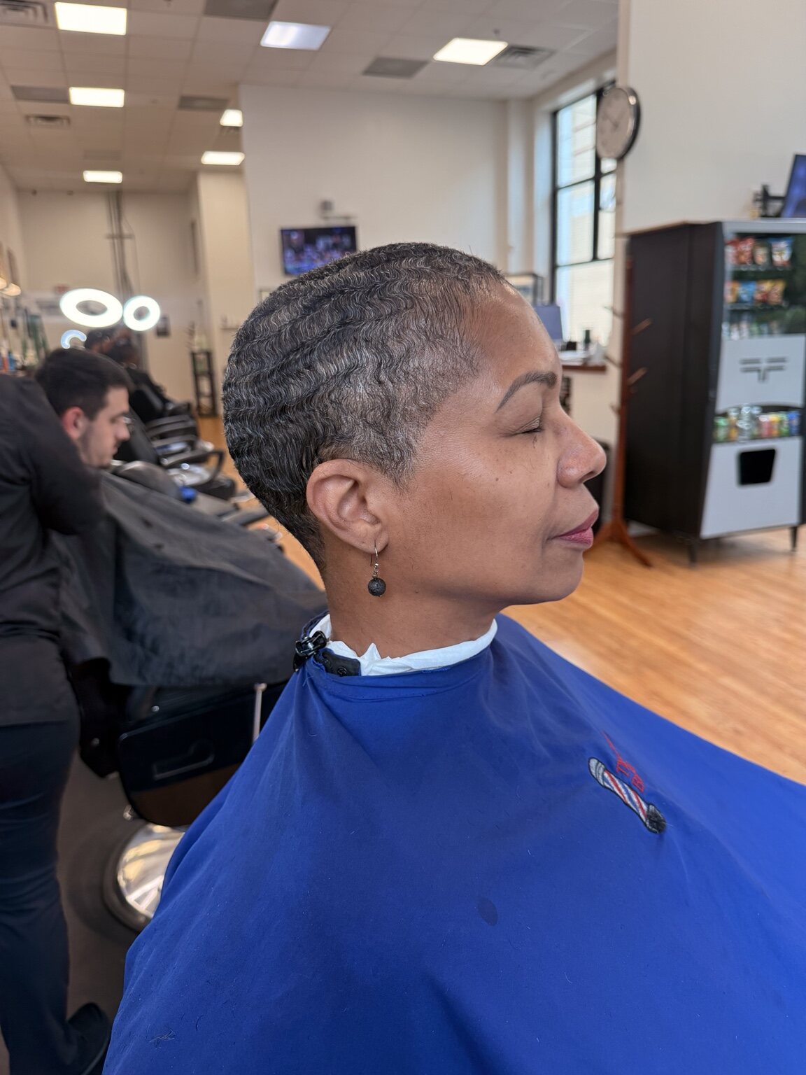 Finished women’s short haircut at The Ultimate Barber in Alexandria, Virginia