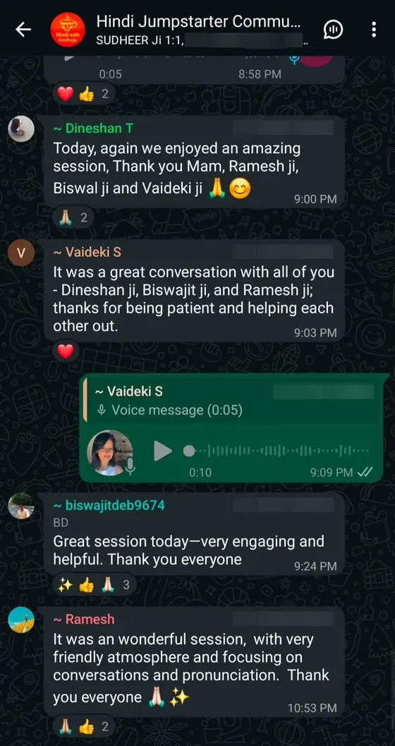 Members thank each other after a live practice session