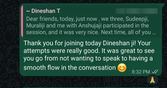 Anshuja tells Dineshan he went from not wanting to speak to a smooth conversation