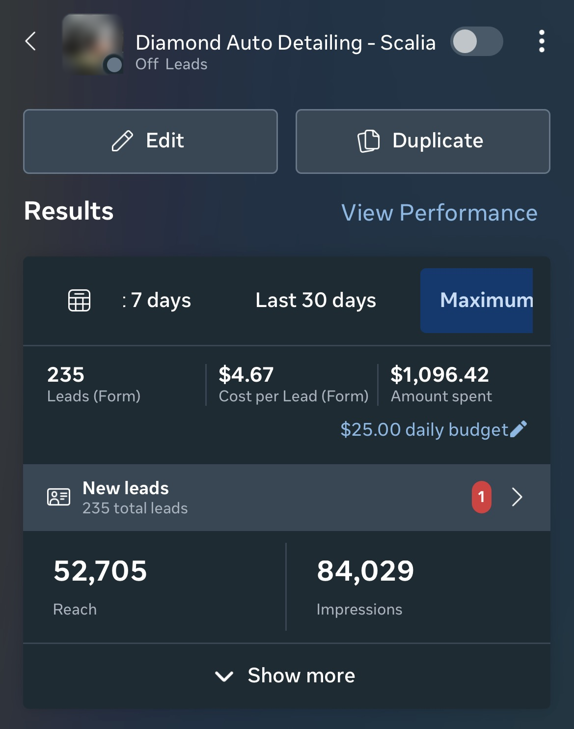 Diamond Auto Detailing — Meta Ads Manager
