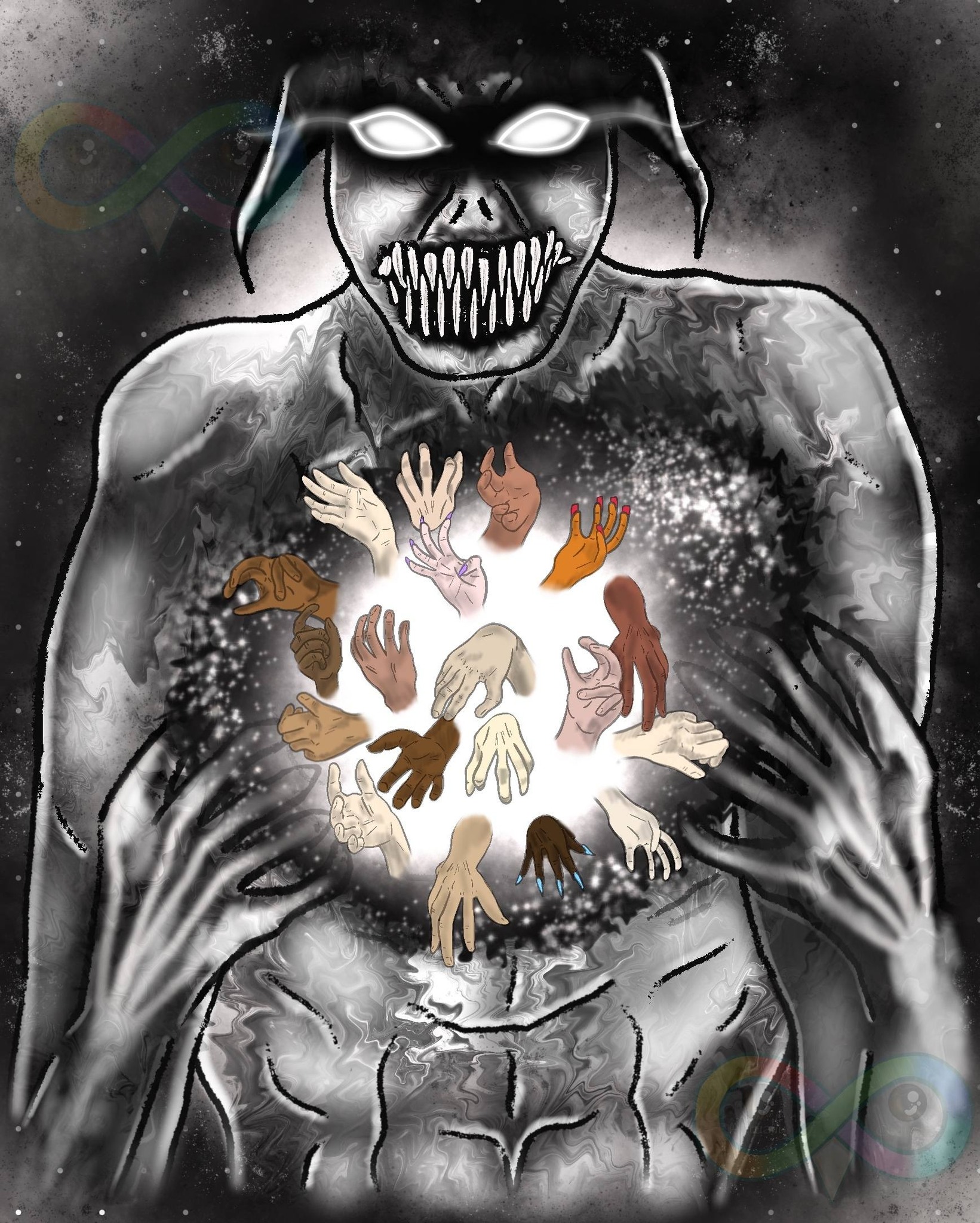 image shows the artist's rendering for the emotion, Hopeless. She created a demon-like being with a giant hole in it's chest with many arms reaching out for help. The artist is Actually Owltistic and you can see her watermark in the image as well. For this part of the article, I wanted to keep the watermark to protect her artwork. I did commission this and am using it in other graphics too. image shows the artist's rendering for the emotion, Hopeless. She created a demon-like being with a giant hole in it's chest with many arms reaching out for help. The artist is Actually Owltistic and you can see her watermark in the image as well. For this part of the article, I wanted to keep the watermark to protect her artwork. I did commission this and am using it in other graphics too.