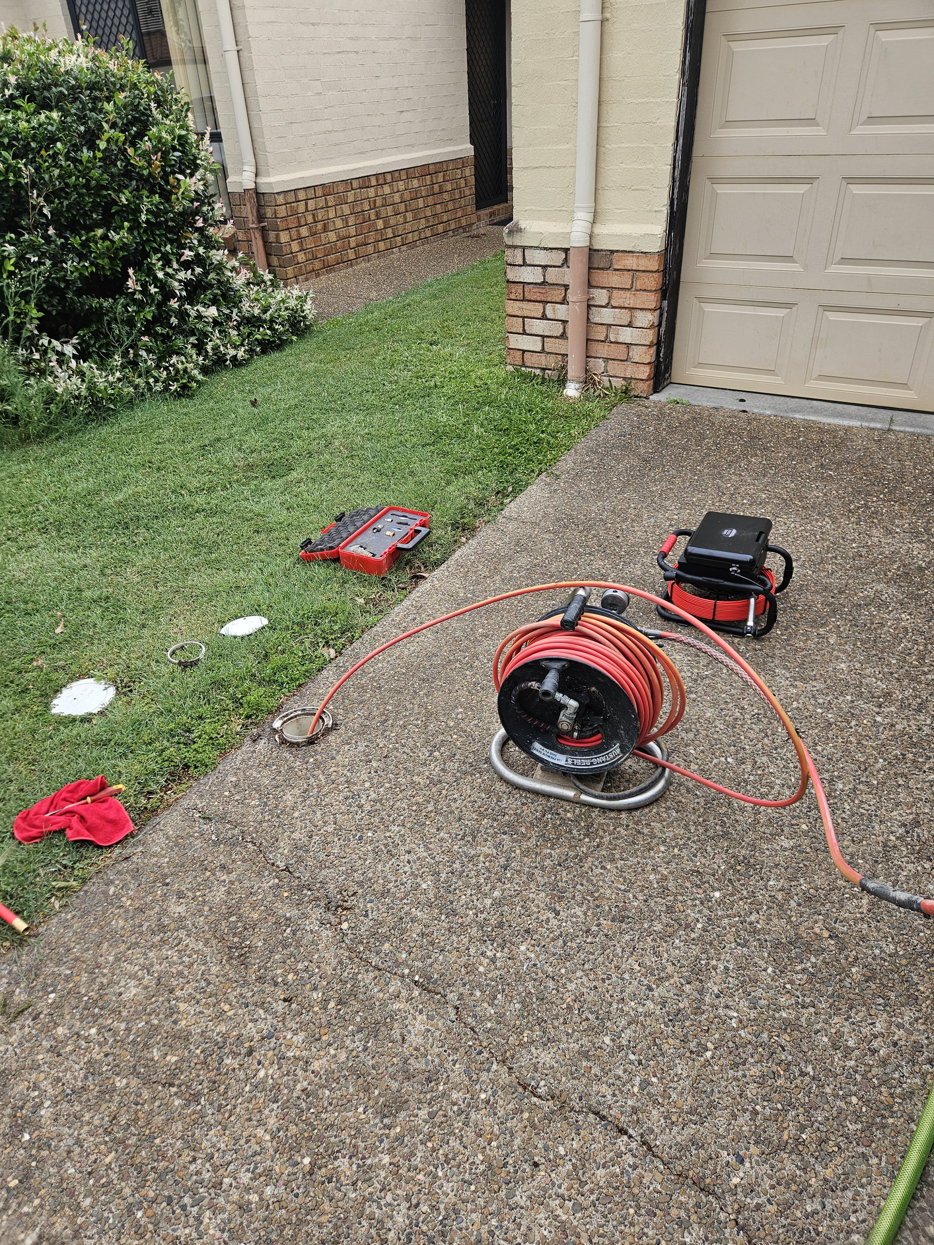 CCTV drain inspection equipment set up at a residential Annerley property to diagnose a blocked drain in Annerley.