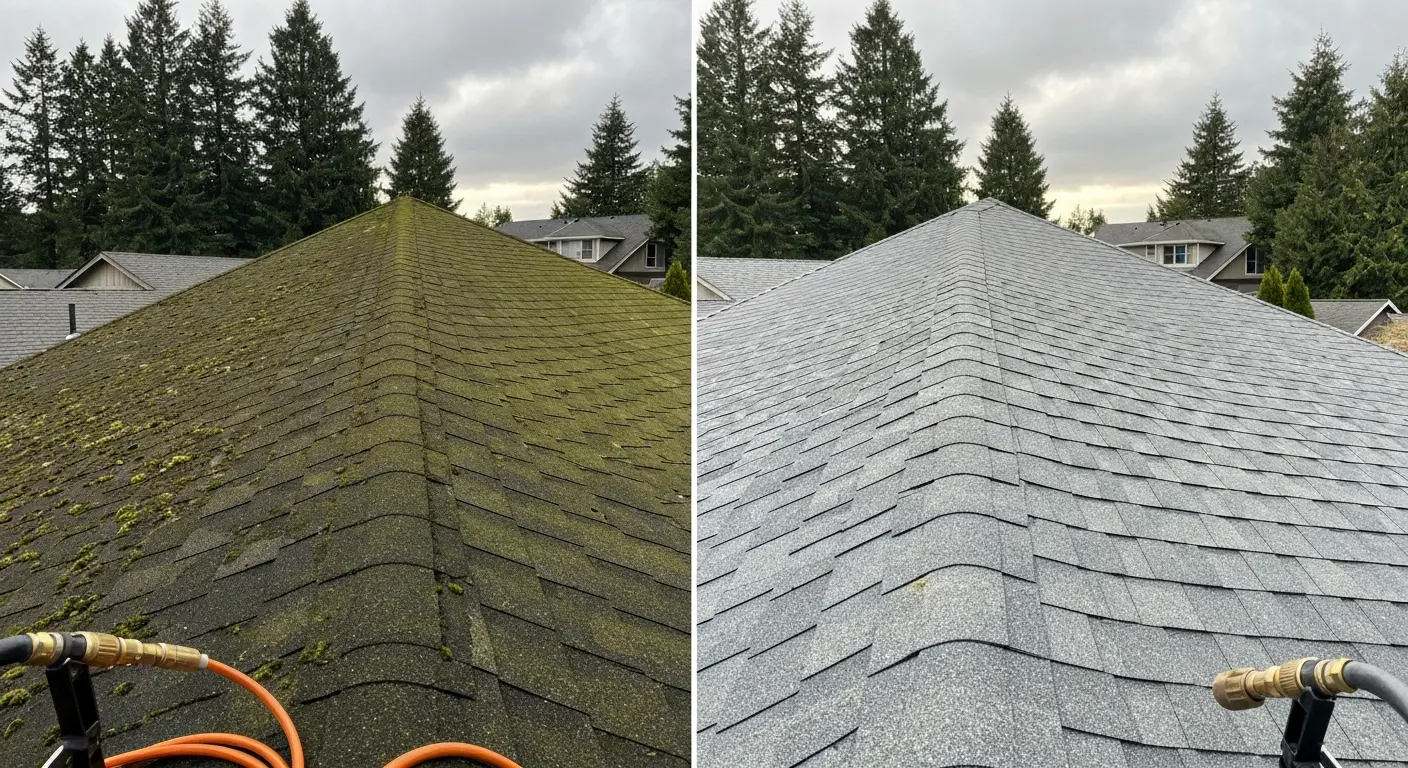 Moss treatment on residential roof