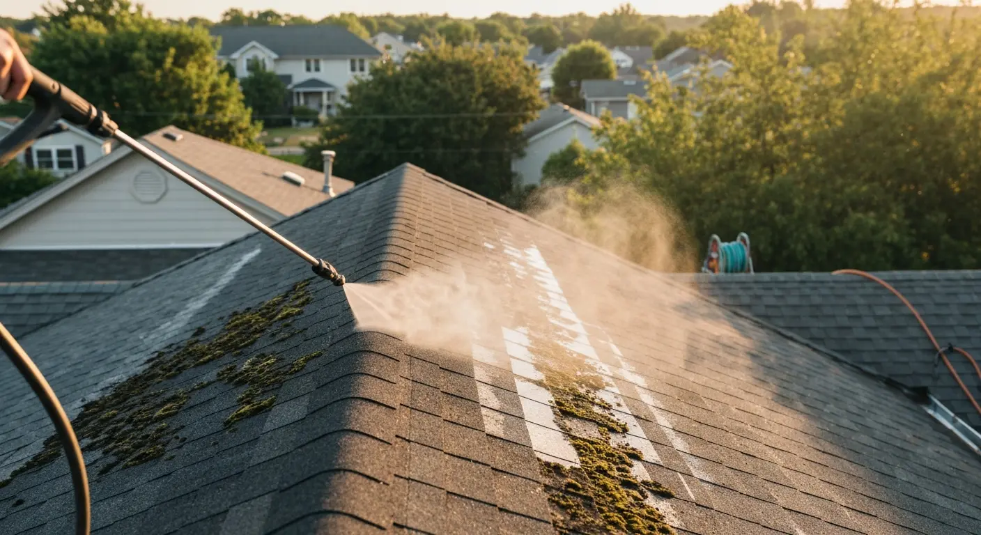 Soft washing roof cleaning