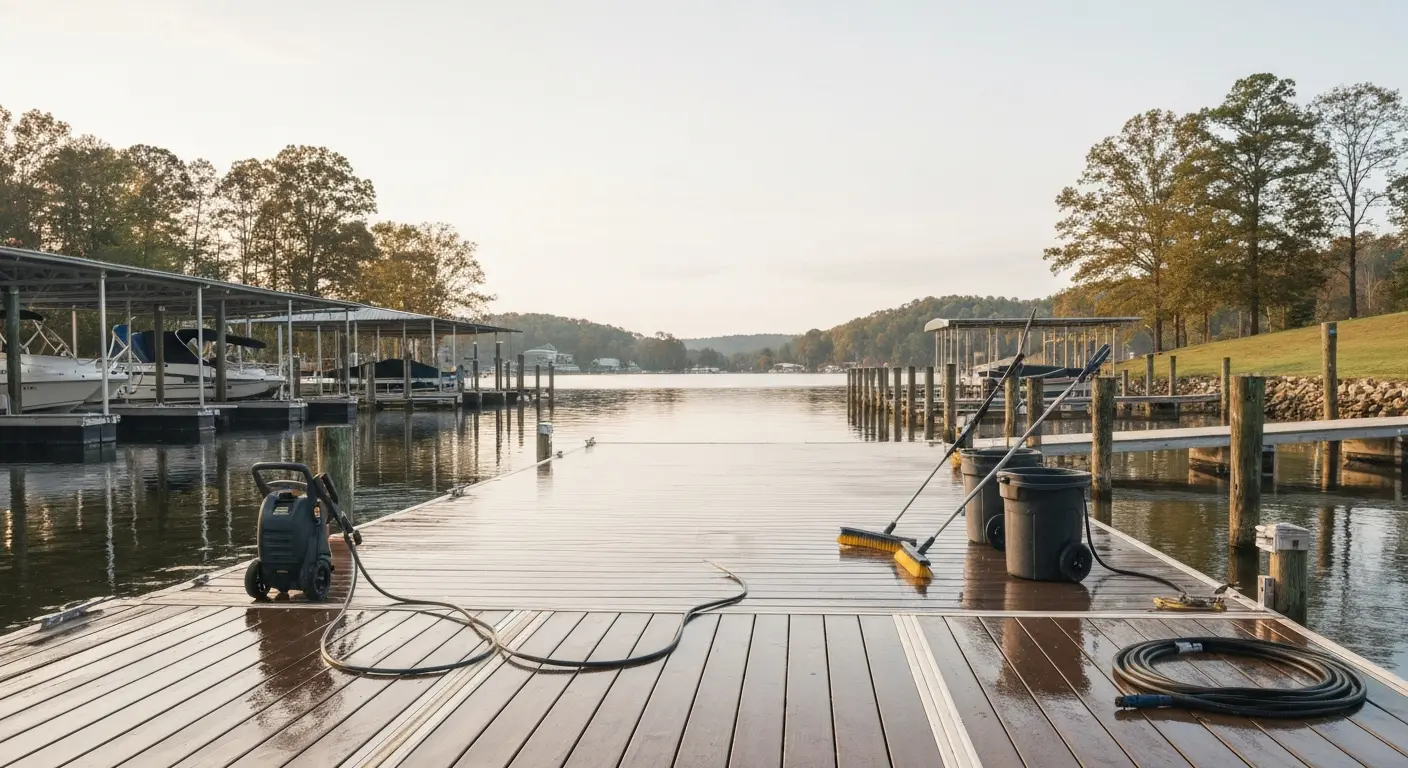 Commercial dock cleaning at lake facility