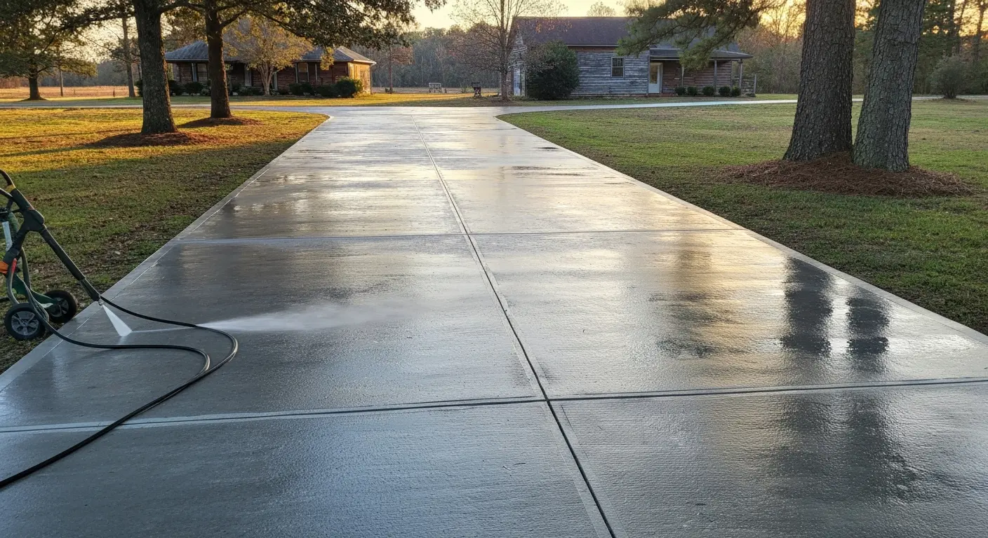 Concrete driveway cleaned