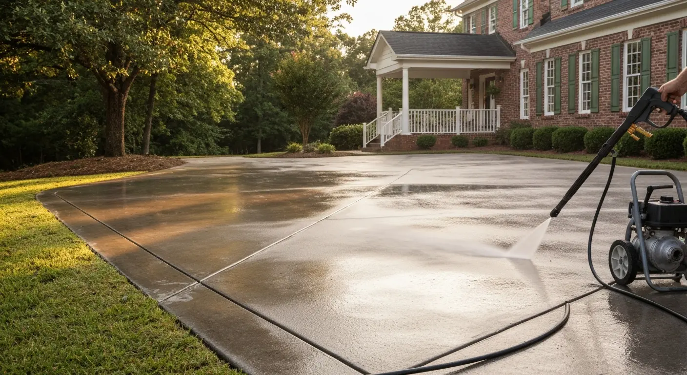 Pressure washing concrete