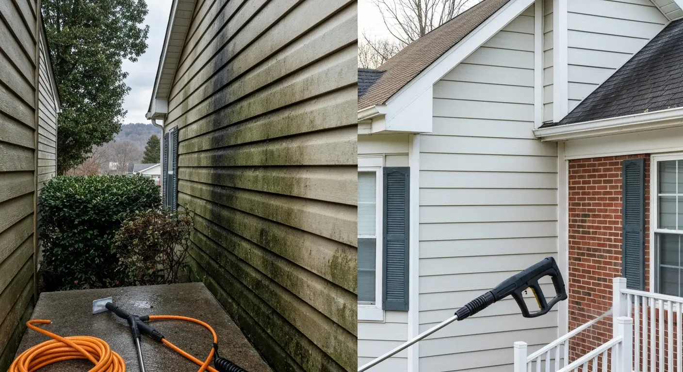 House exterior being soft washed