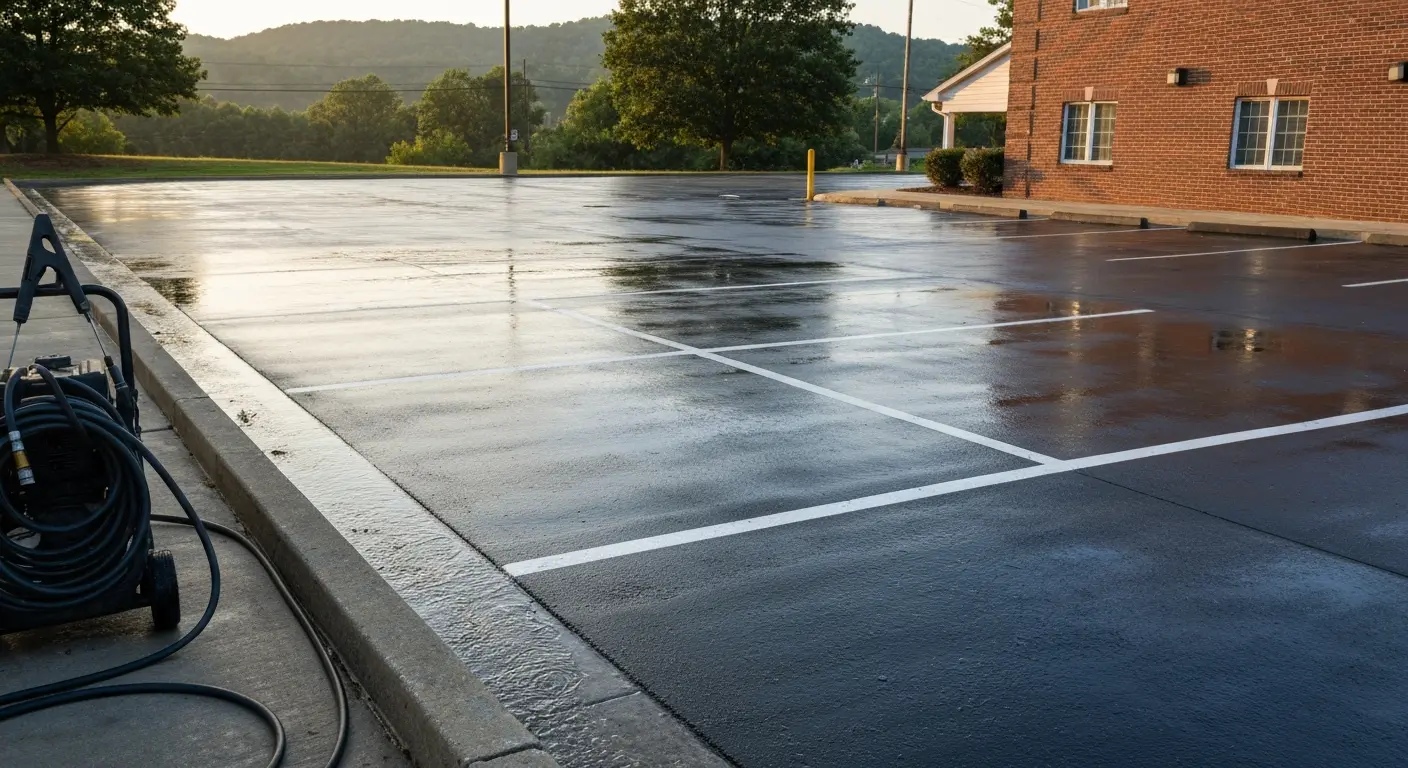 Concrete parking lot cleaning