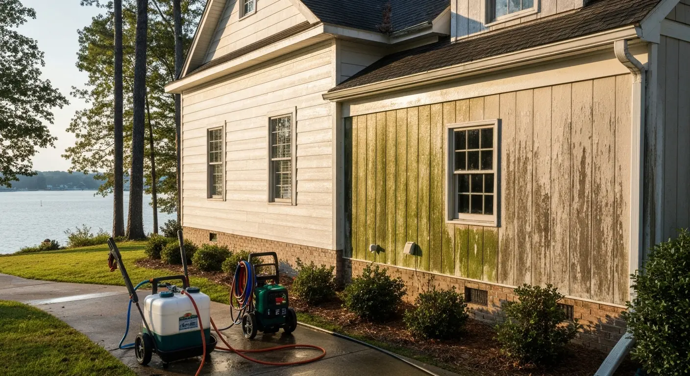 House siding washing on lakeside property