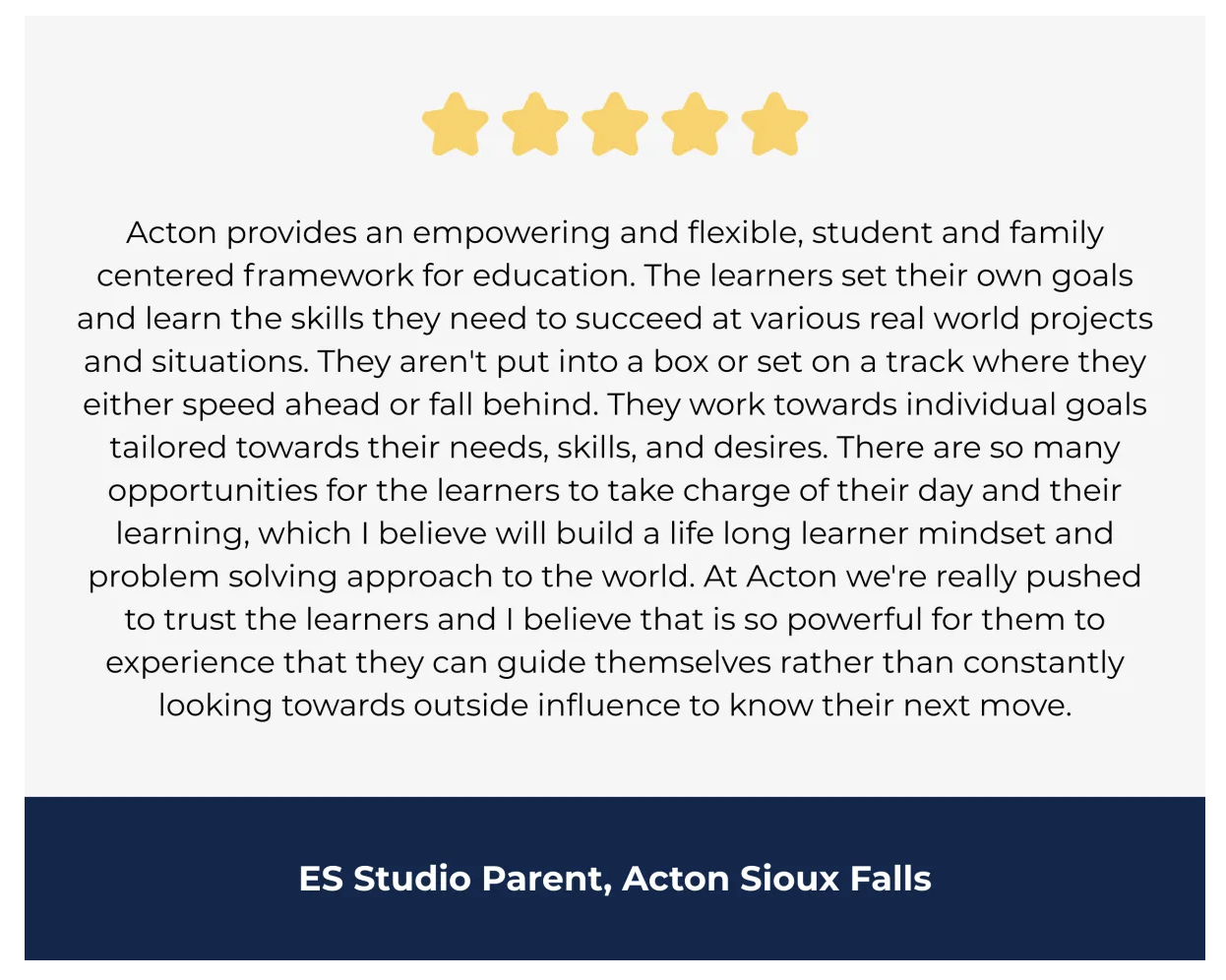 Testimonial from an Elemetary Studio Parent- Acton Academy Sioux Falls