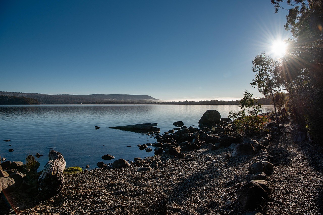 A northern lakeshore in still morning light.
