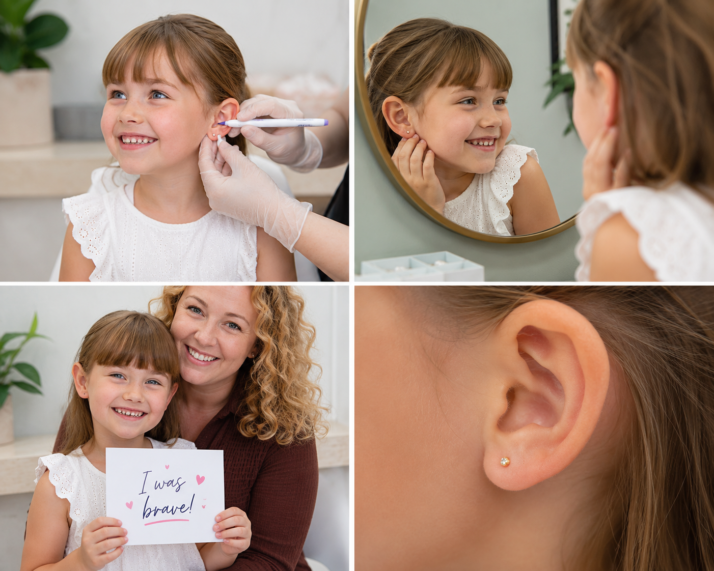Child having her ear pierced by a professional piercer