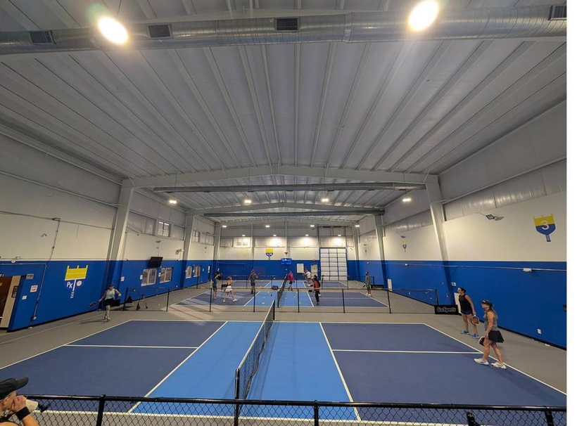 Building E — three full courts and lounge, available as a private building rental
