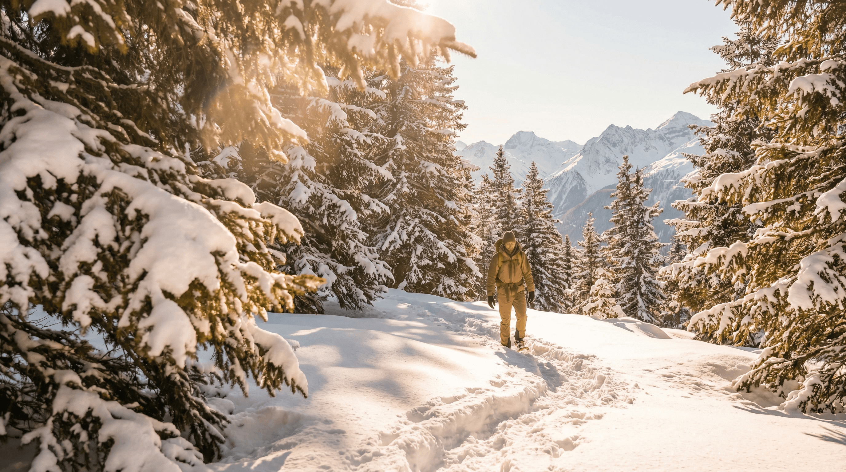 Schneeschuhwanderer in verschneiter Winterlandschaft Lenzerheide