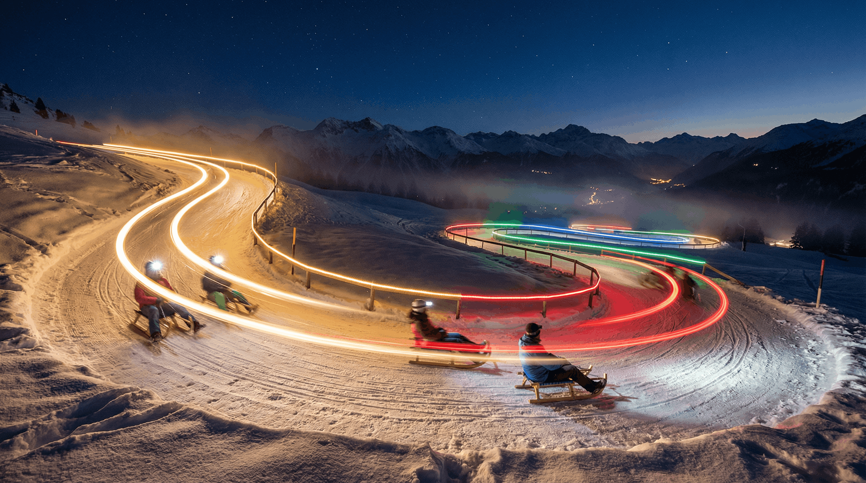 LIGHT RIDE Nachtschlitteln mit Lichtinstallationen in Lenzerheide