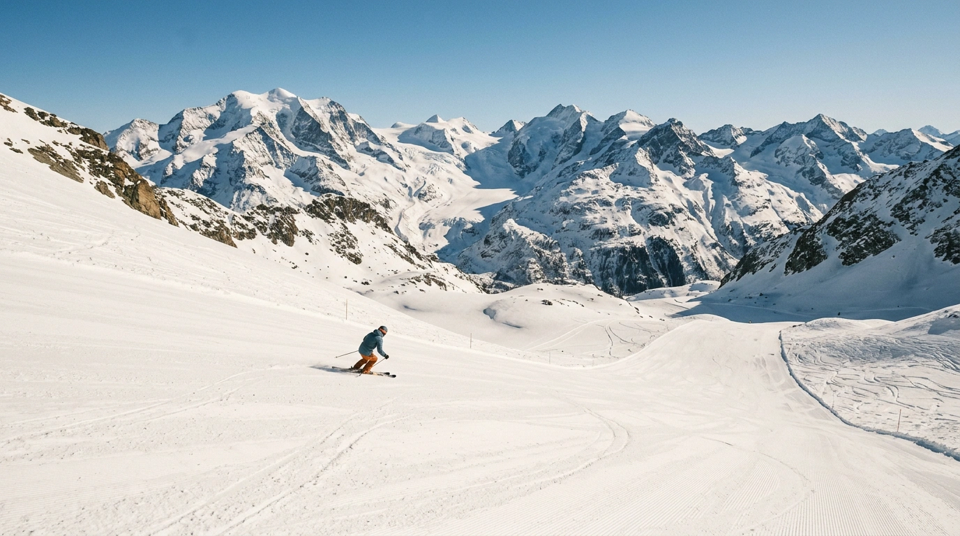 Skipiste Corvatsch mit Panoramablick
