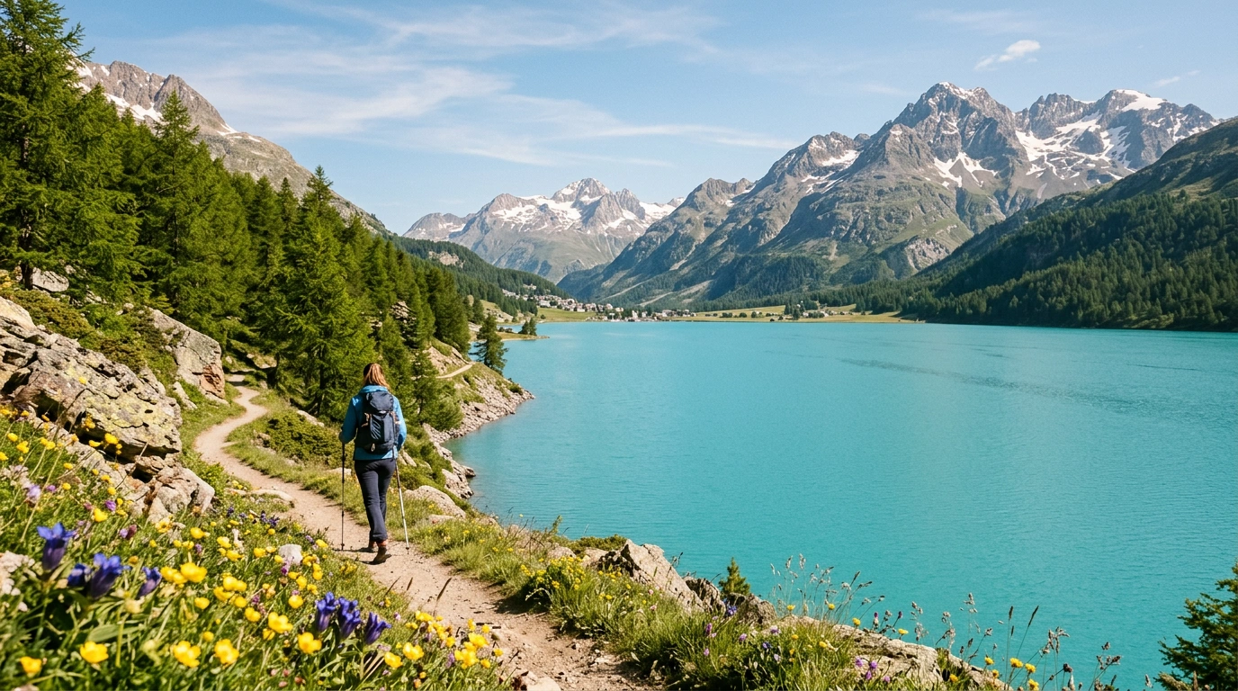 Wanderweg am Silvaplanersee im Engadin