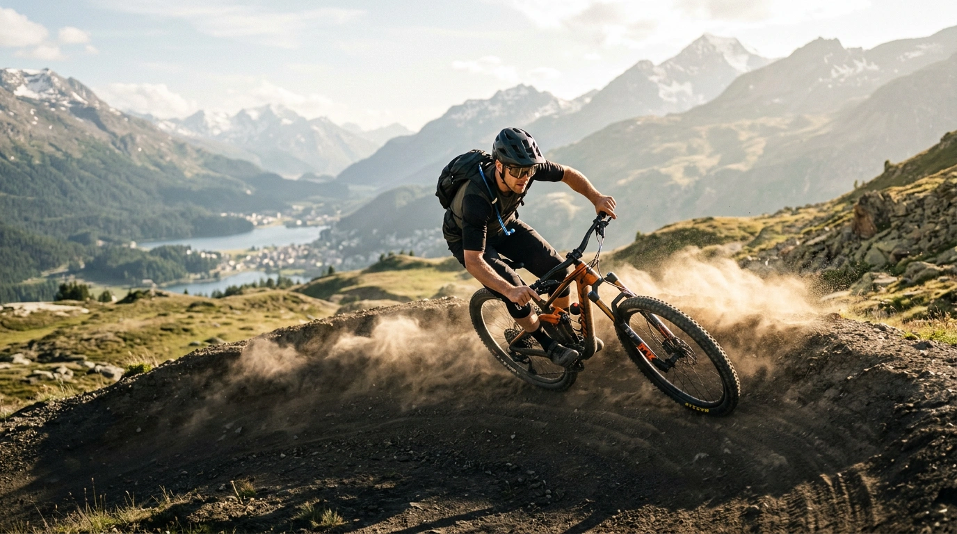 Mountainbiker auf Flow Trail Corviglia St. Moritz