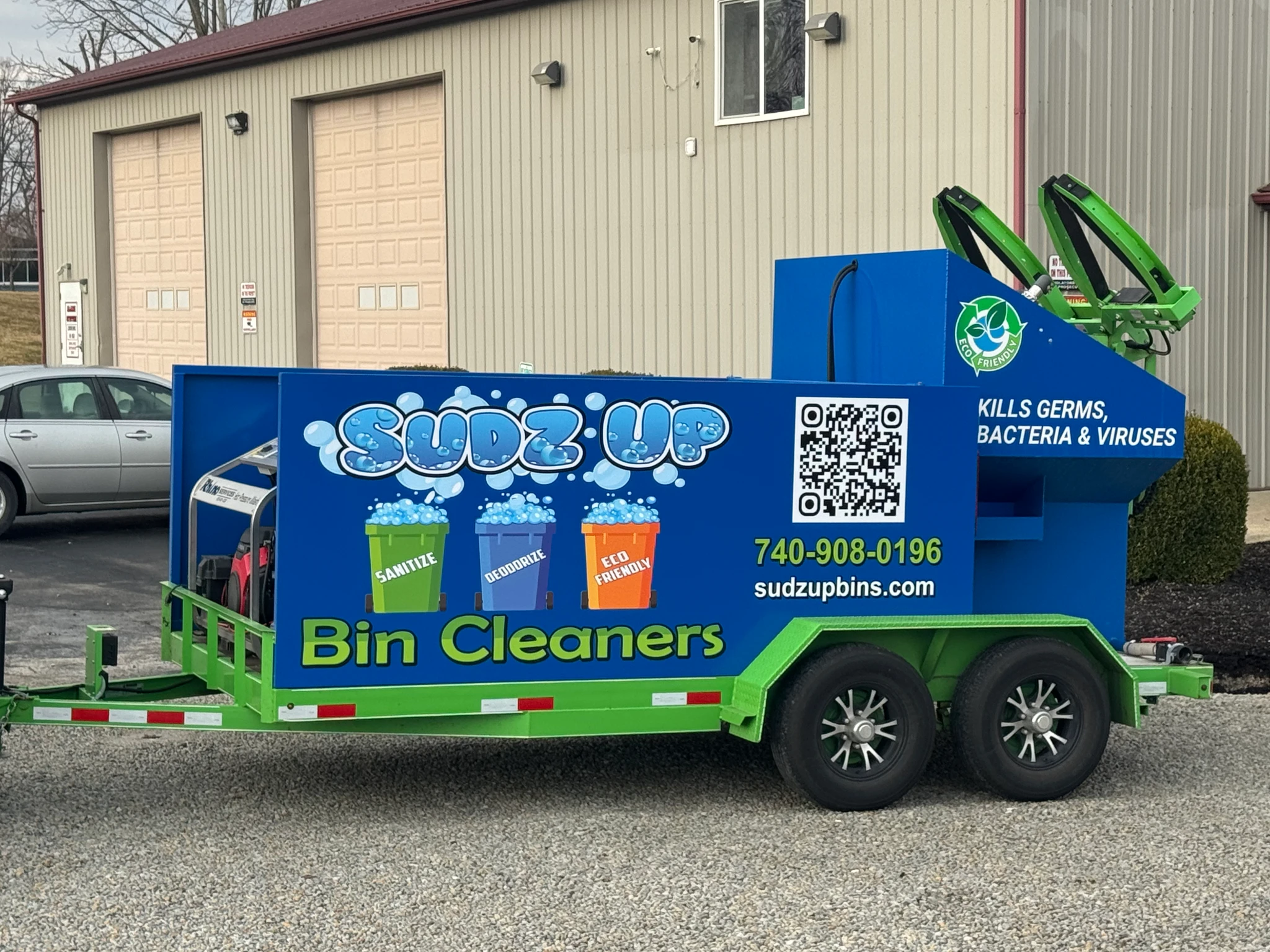 Sudz Up Bin Cleaners trailer used for professional trash can cleaning service in Ohio