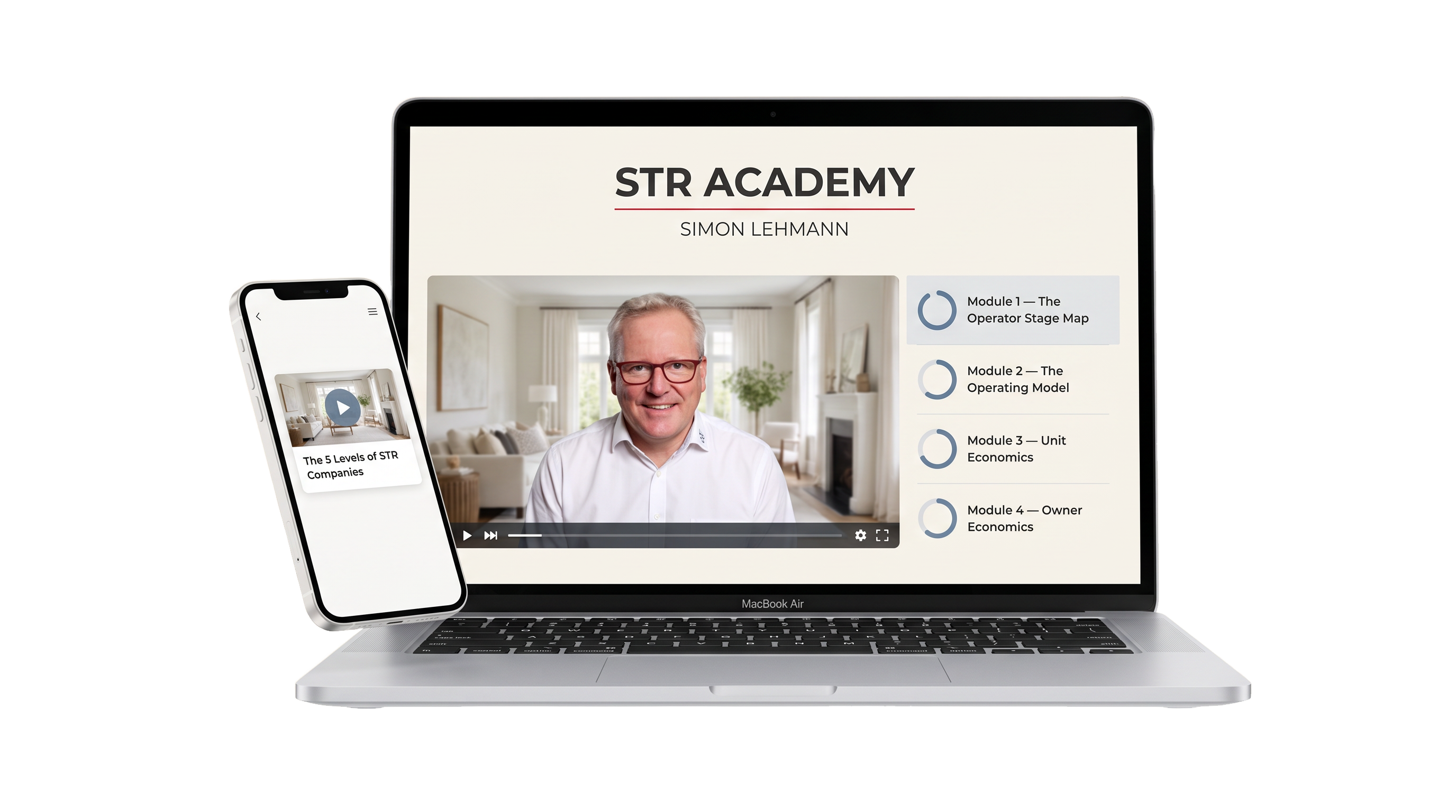 STR Academy on laptop and phone