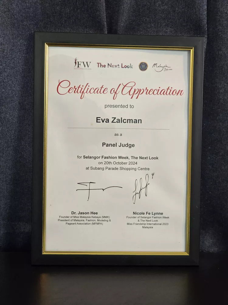 Selangor Fashion Week panel judge certificate