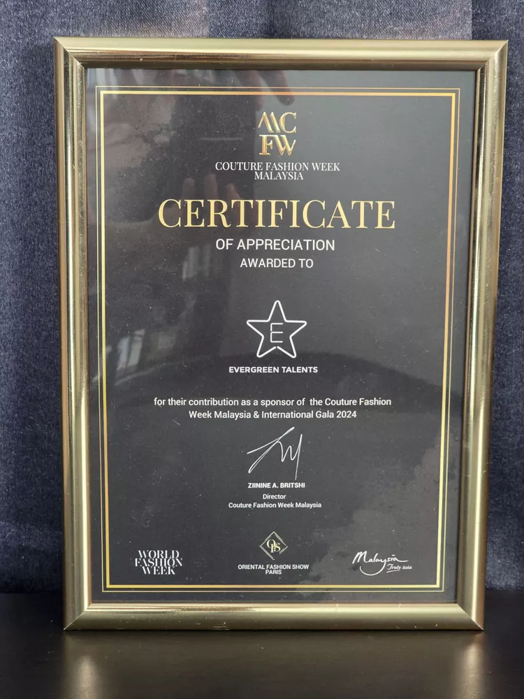 Couture Fashion Week Malaysia certificate