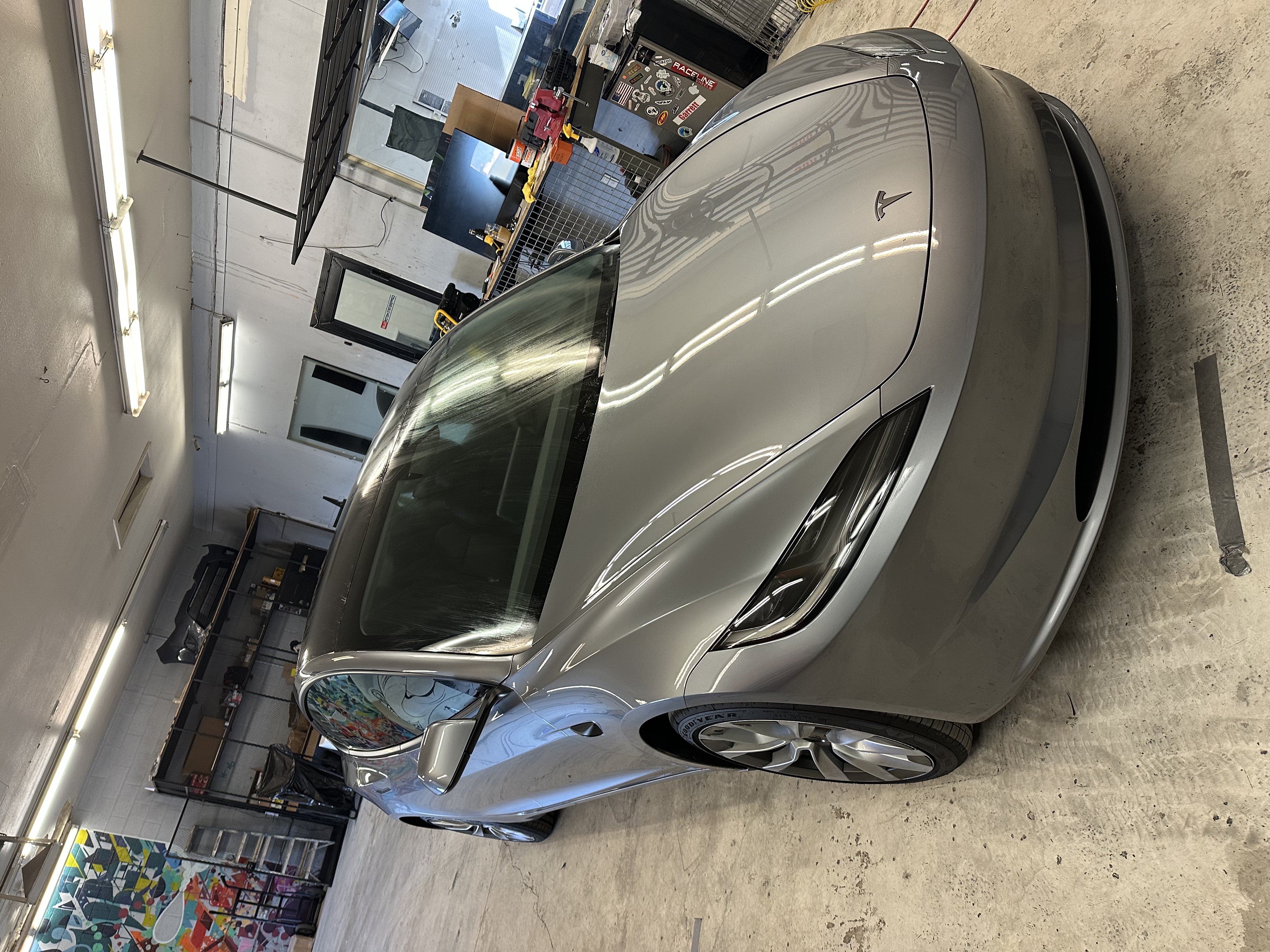 Tesla Model 3 front angle with ceramic window tint