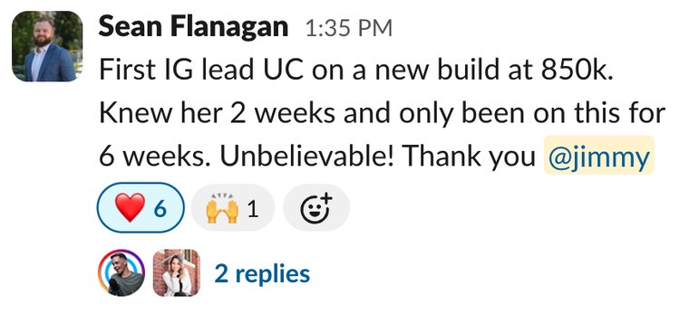 Client win shared in Slack