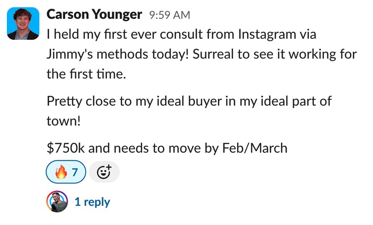 Client win shared in Slack