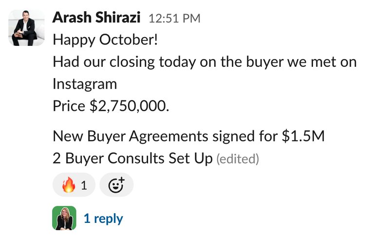 Client win shared in Slack
