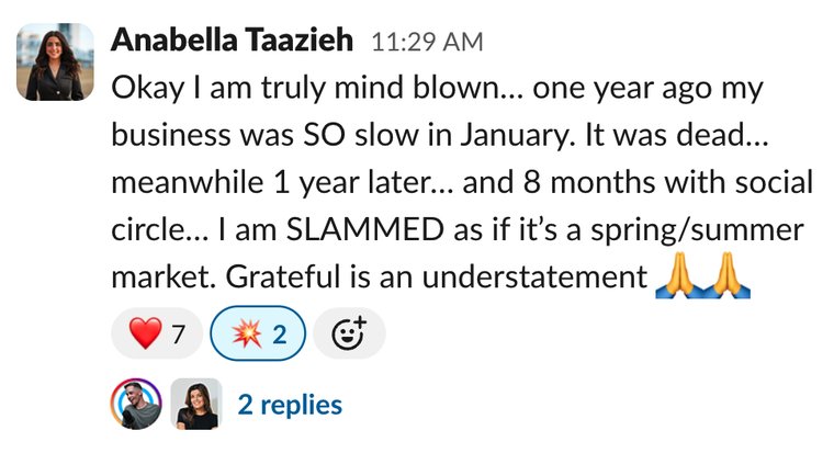 Client win shared in Slack