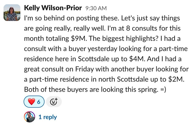 Client win shared in Slack