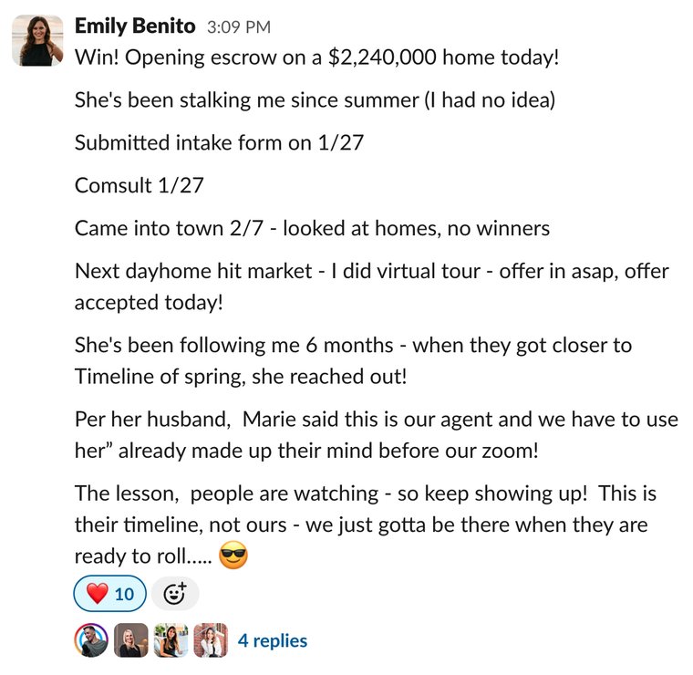 Client win shared in Slack