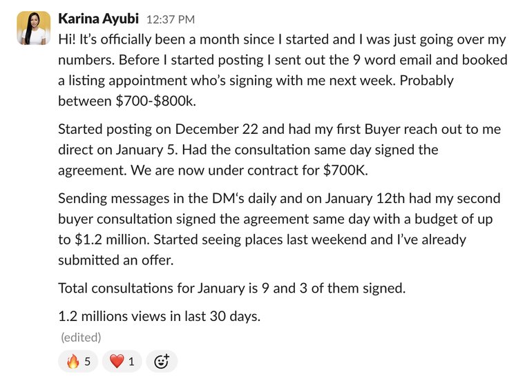 Client win shared in Slack
