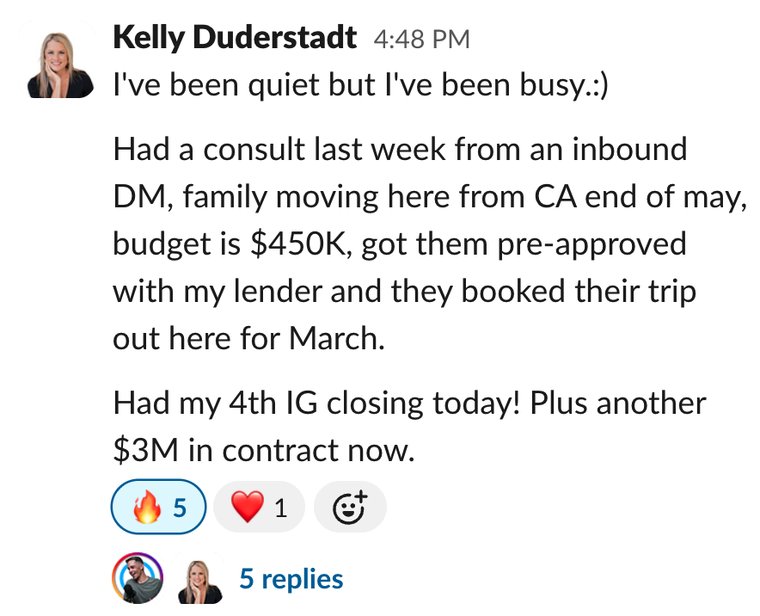 Client win shared in Slack