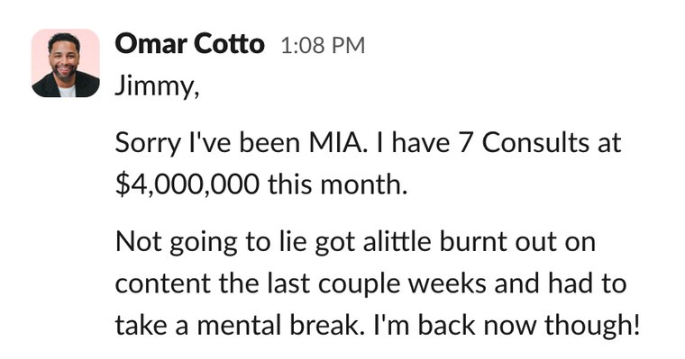 Client win shared in Slack