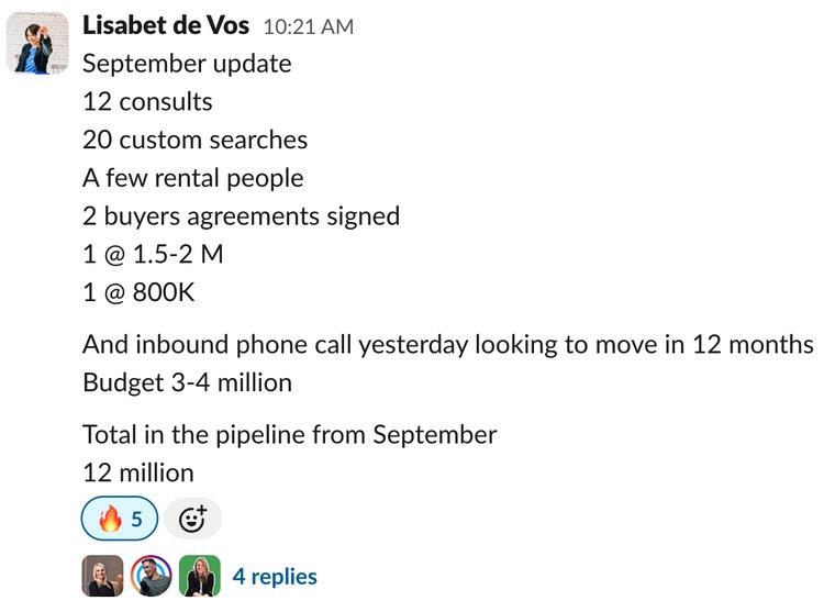 Client win shared in Slack