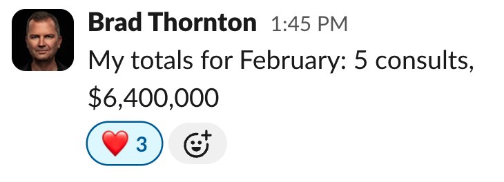 Client win shared in Slack