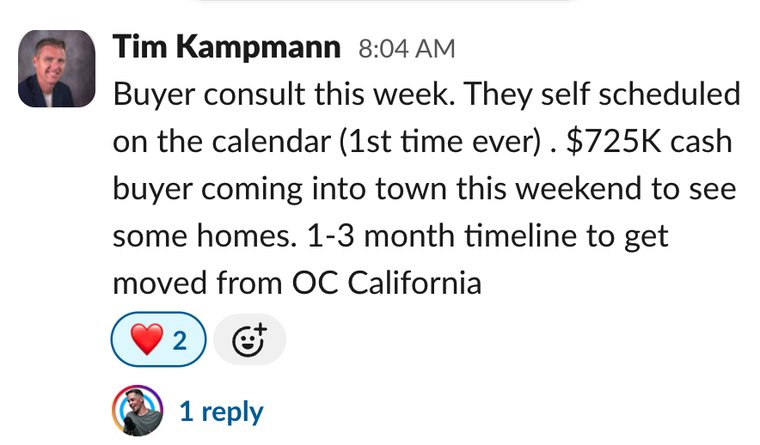 Client win shared in Slack
