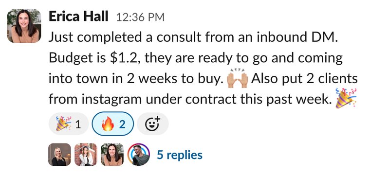 Client win shared in Slack