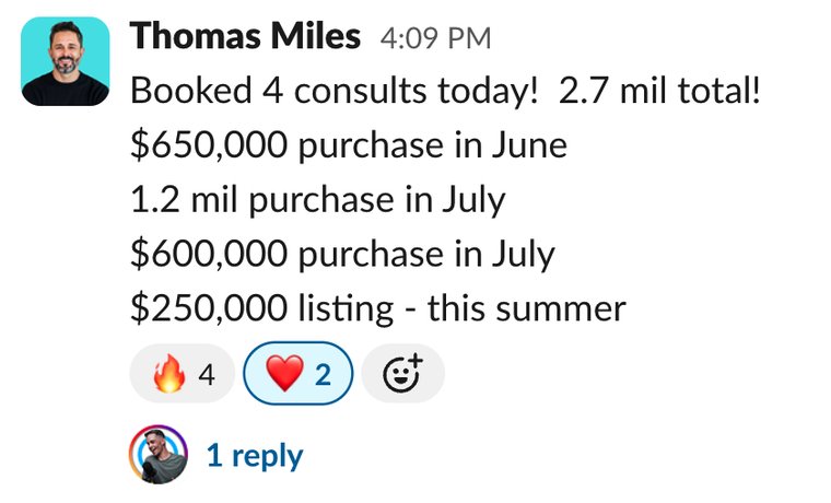 Client win shared in Slack