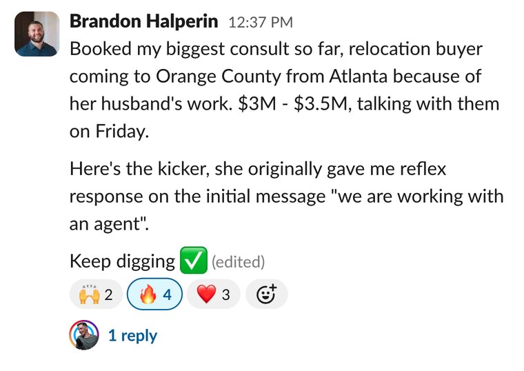 Client win shared in Slack